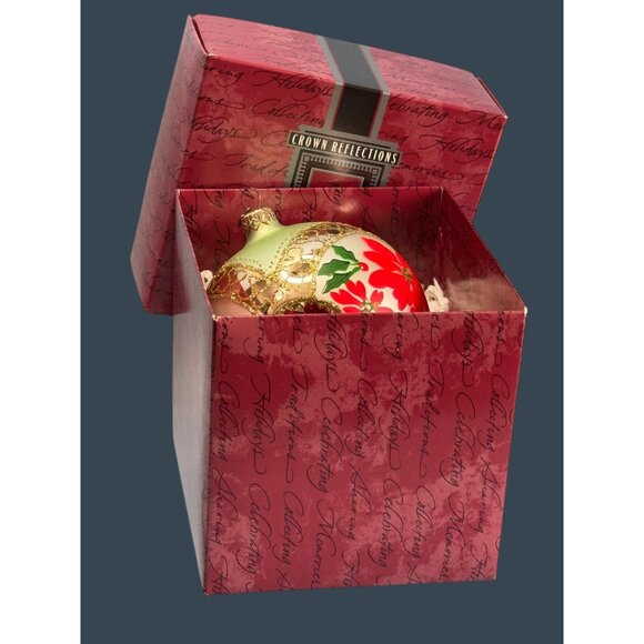 Crown Reflections Red Poinsettia Indented Blown Glass Ornament 4 1/2" Poland - Picture 6 of 6